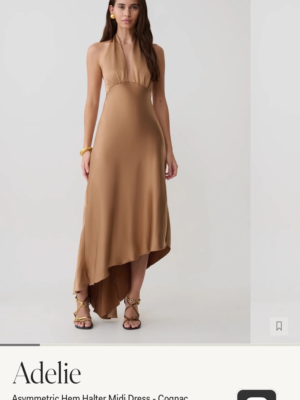 Meshki Cognac Halter Asymmetric Midi Dress